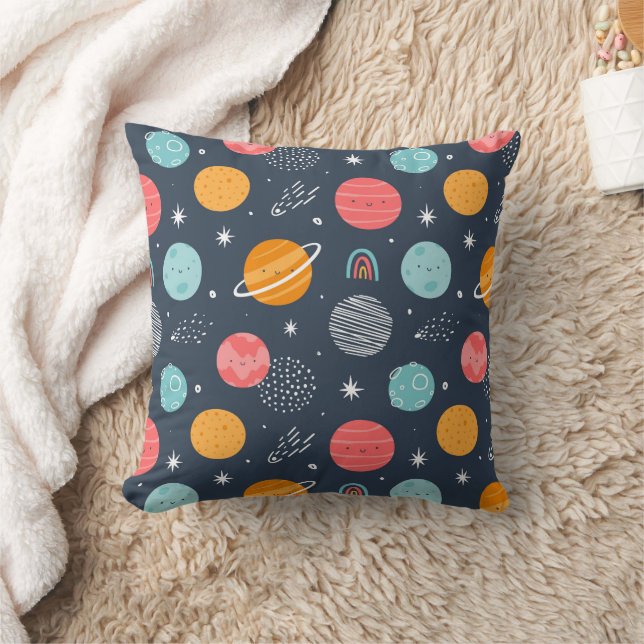 Cute Smiling Planet Pattern Throw Pillow (Blanket)