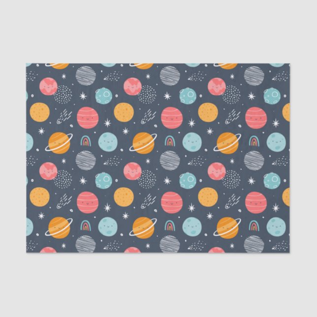Cute Smiling Planet Pattern Tissue Paper (Front)