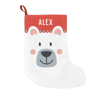 Cute Smiling Polar Bear With Red Band for Name Small Christmas Stocking