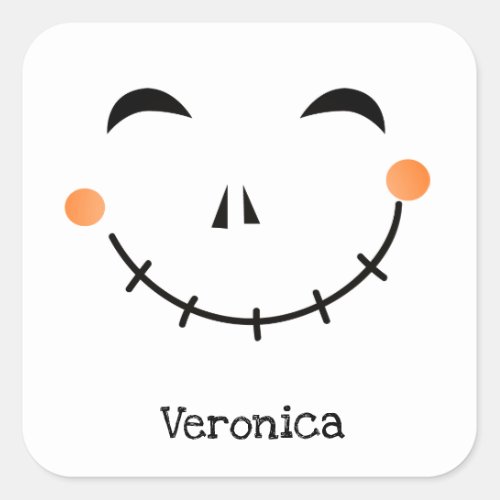 Cute smiling pumpkin face personalized square sticker