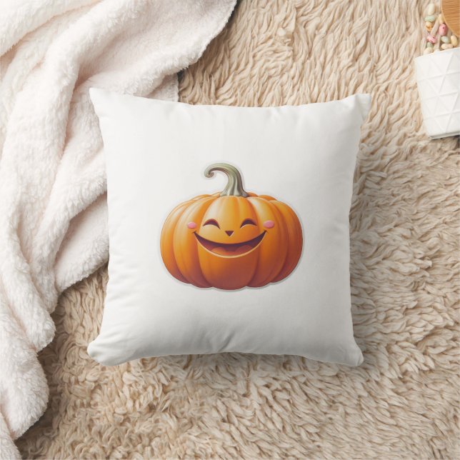 Cute Smiling Pumpkin – Fun Fall Character Throw Pillow (Blanket)