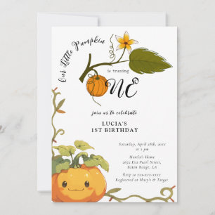 Cute Smiling Pumpkin Land 1st Birthday Invitation