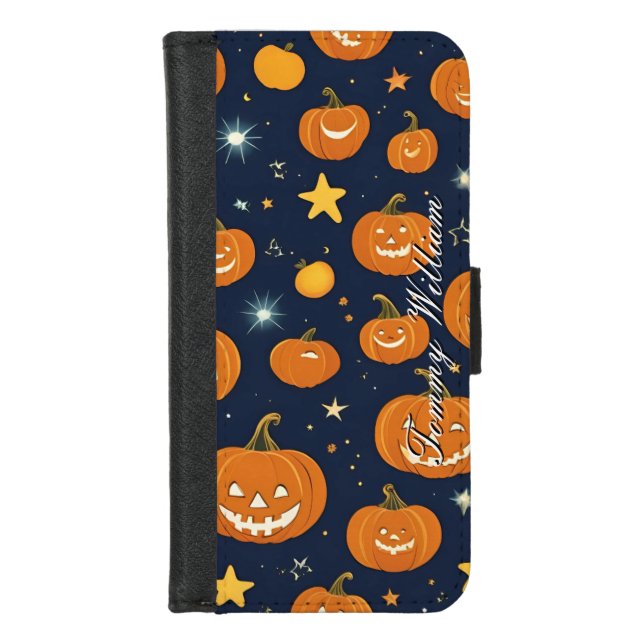 Cute Smiling Pumpkins For Halloween iPhone Wallet Case (Front)
