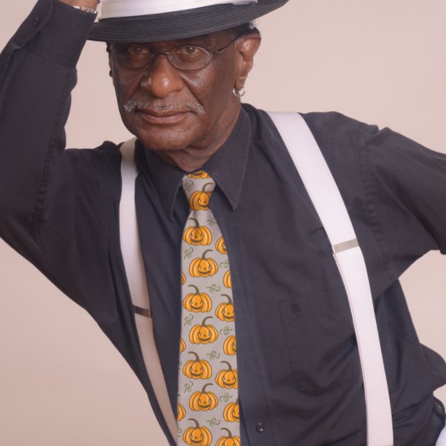 Cute Smiling Pumpkins Halloween Gray Neck Tie (Creator Uploaded)