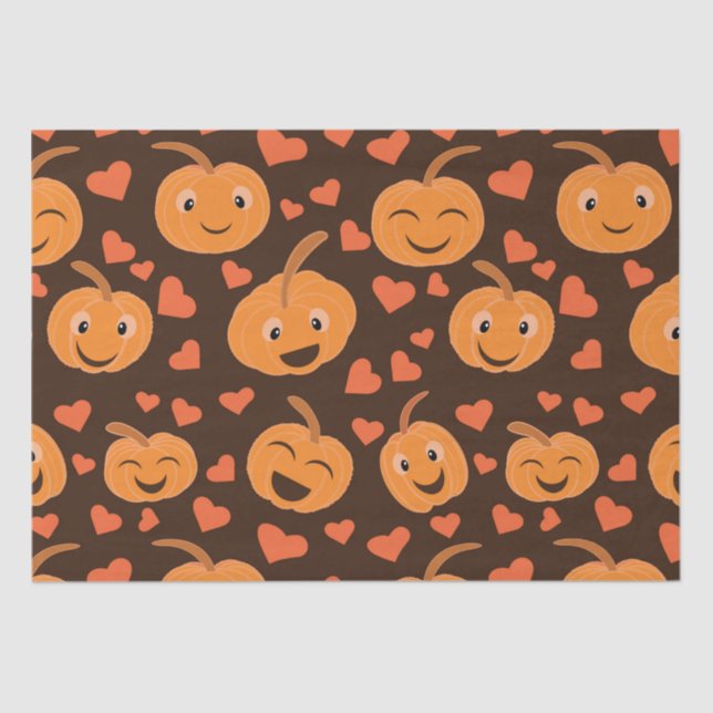  Cute  Smiling pumpkins pattern with hearts  Tissue Paper (Front)
