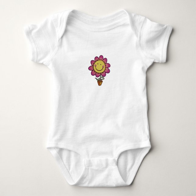Cute smiling purple daisy baby bodysuit (Front)