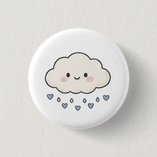 Cute Smiling Rain Cloud Raining Hearts Aesthetic Button