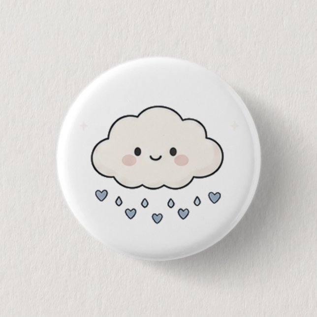 Cute Smiling Rain Cloud Raining Hearts Aesthetic Button (Front)