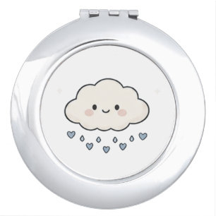 Cute Smiling Rain Cloud Raining Hearts Aesthetic Compact Mirror