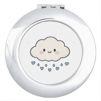 Cute Smiling Rain Cloud Raining Hearts Aesthetic Compact Mirror