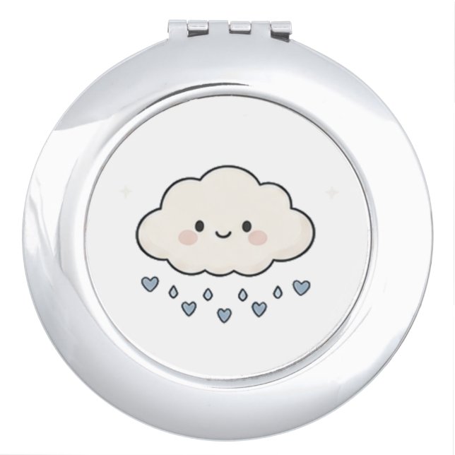 Cute Smiling Rain Cloud Raining Hearts Aesthetic Compact Mirror (Front)