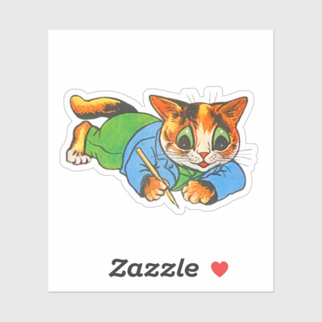 Cute Smiling Retro 1930 Cartoon Cat Writers Mascot Sticker (Sheet)