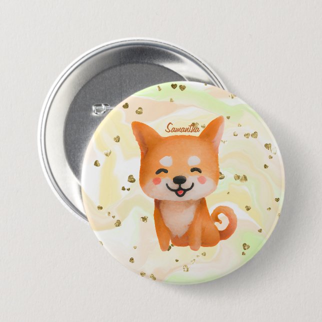 Cute Smiling Shiba Inu Button (Front & Back)