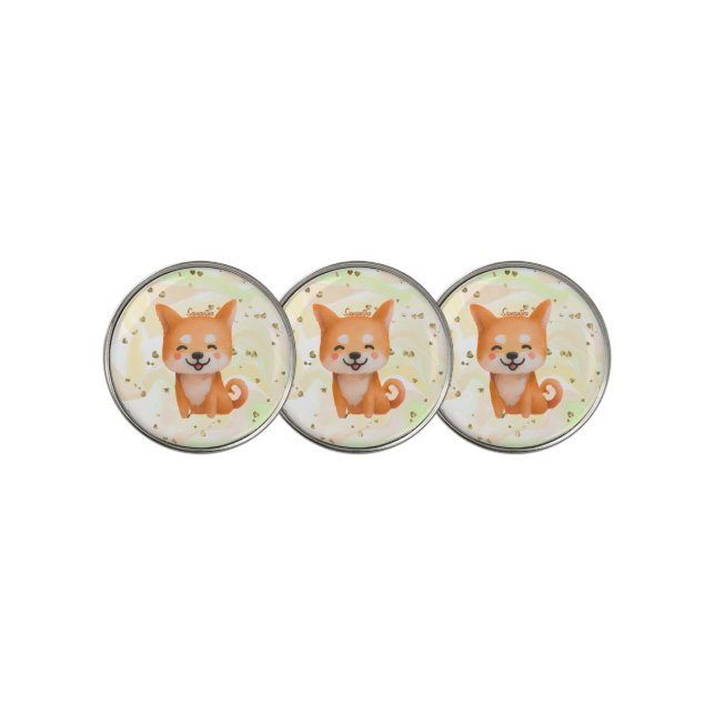 Cute Smiling Shiba Inu Golf Ball Marker (3 Up)
