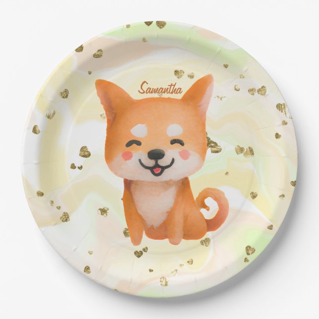 Cute Smiling Shiba Inu Paper Plates (Front)