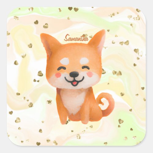 Cute Smiling Shiba Inu Square Sticker