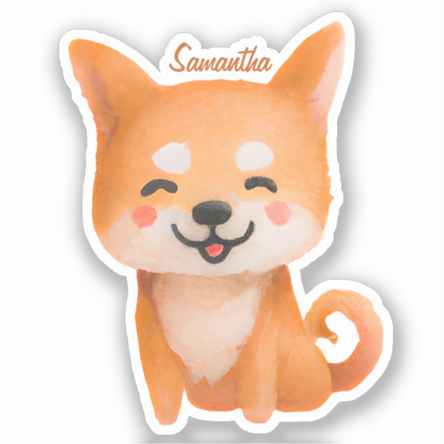 Cute Smiling Shiba Inu Sticker (Front)