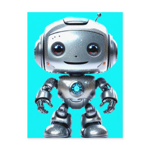 Cute Smiling Silver Toy Robot Postcard