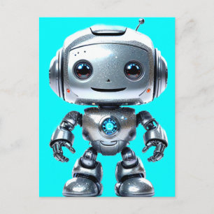 Cute Smiling Silver Toy Robot Postcard