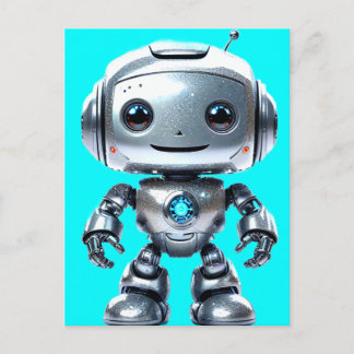 Cute Smiling Silver Toy Robot Postcard