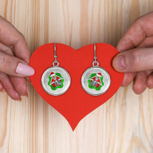 Cute Smiling Skeletons Santa Hats Ornaments White Earrings