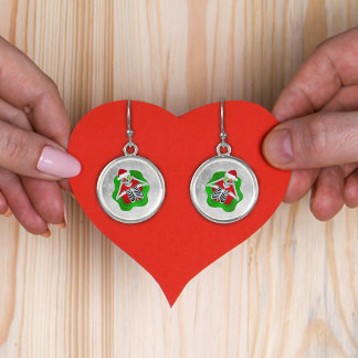 Cute Smiling Skeletons Santa Hats Ornaments White Earrings