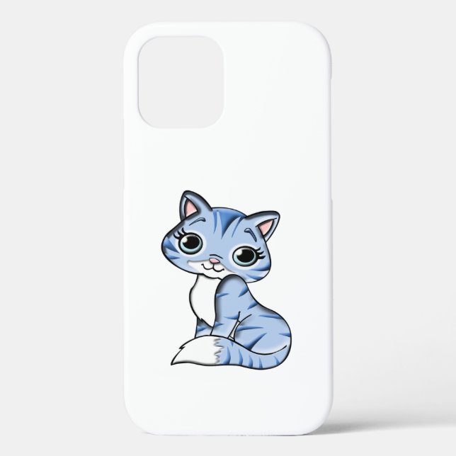 CUTE SMILING SKY BLUE KITTEN WITH BLUE EYES. Case-Mate iPhone CASE (Back)