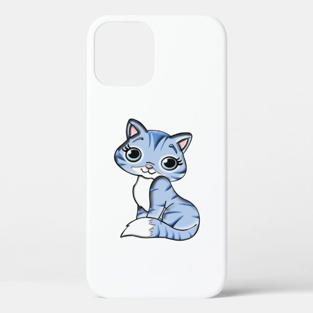 CUTE SMILING SKY BLUE KITTEN WITH BLUE EYES. Case-Mate iPhone CASE (Back)