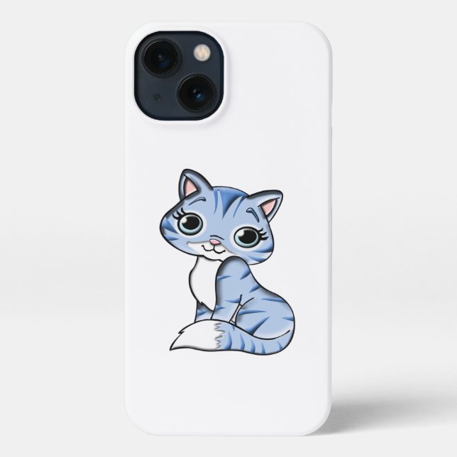 CUTE SMILING SKY BLUE KITTEN WITH BLUE EYES. iPhone CASE (Back)