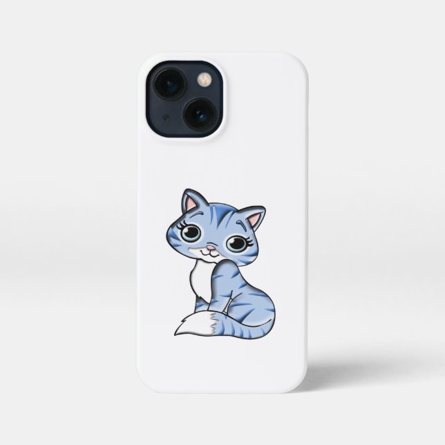 CUTE SMILING SKY BLUE KITTEN WITH BLUE EYES. iPhone CASE (Back)