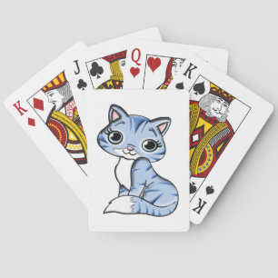 CUTE SMILING SKY BLUE KITTEN WITH BLUE EYES. POKER CARDS