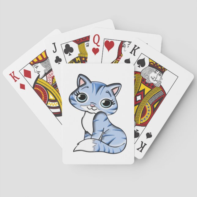 CUTE SMILING SKY BLUE KITTEN WITH BLUE EYES. POKER CARDS (Back)