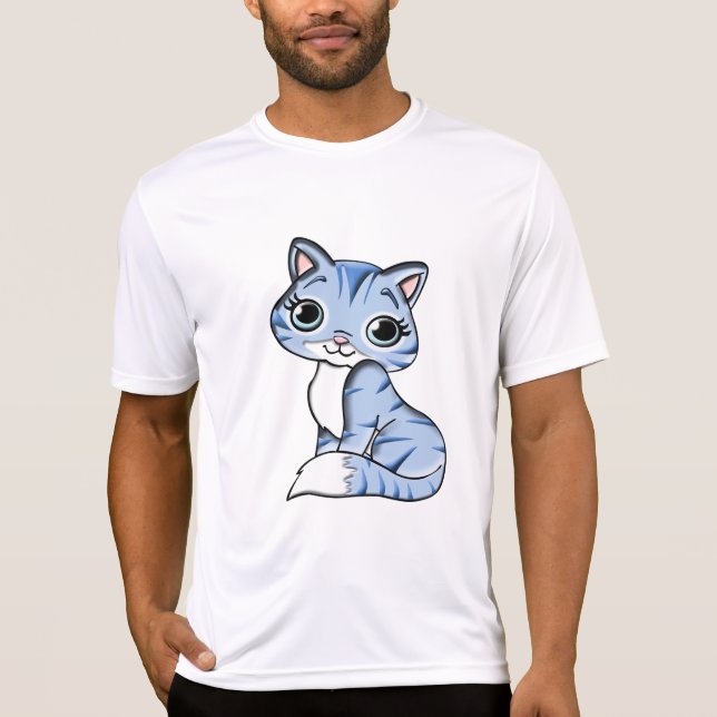 CUTE SMILING SKY BLUE KITTEN WITH BLUE EYES. T-Shirt (Front)