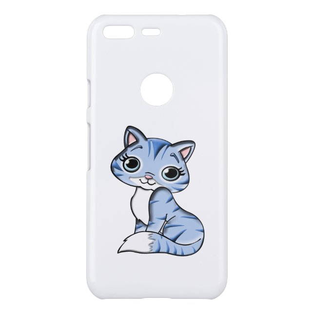 CUTE SMILING SKY BLUE KITTEN WITH BLUE EYES. UNCOMMON GOOGLE PIXEL CASE (Back)