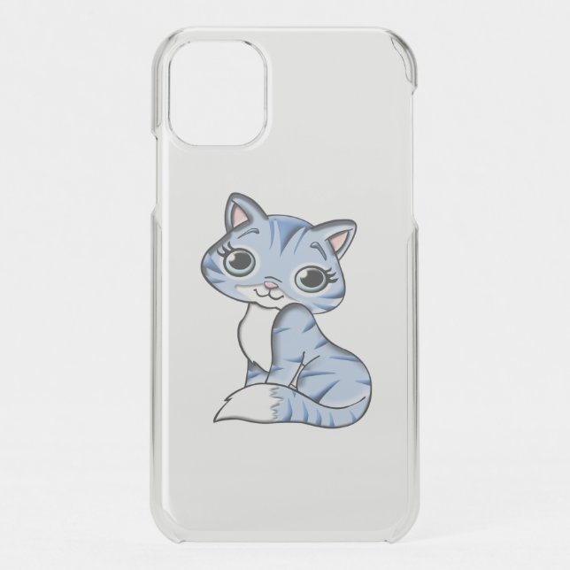 CUTE SMILING SKY BLUE KITTEN WITH BLUE EYES. UNCOMMON iPhone CASE (Back)
