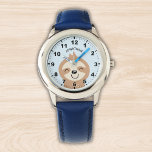 Cute smiling sloth for kids watch<br><div class="desc">Nice Child Clock Design with illustration of a lazy brown Lindo smiling with a blue background and your son's name! If your child is learning how to use the clock this can be a great gift. Feel free to buy this nice design for children now.</div>
