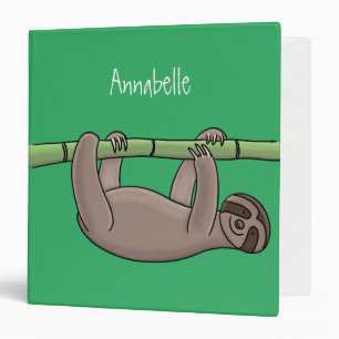 Cute smiling sloth on bamboo cartoon illustration 3 ring binder