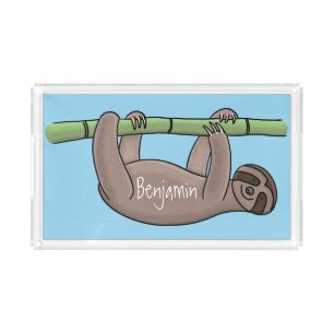 Cute smiling sloth on bamboo cartoon illustration acrylic tray