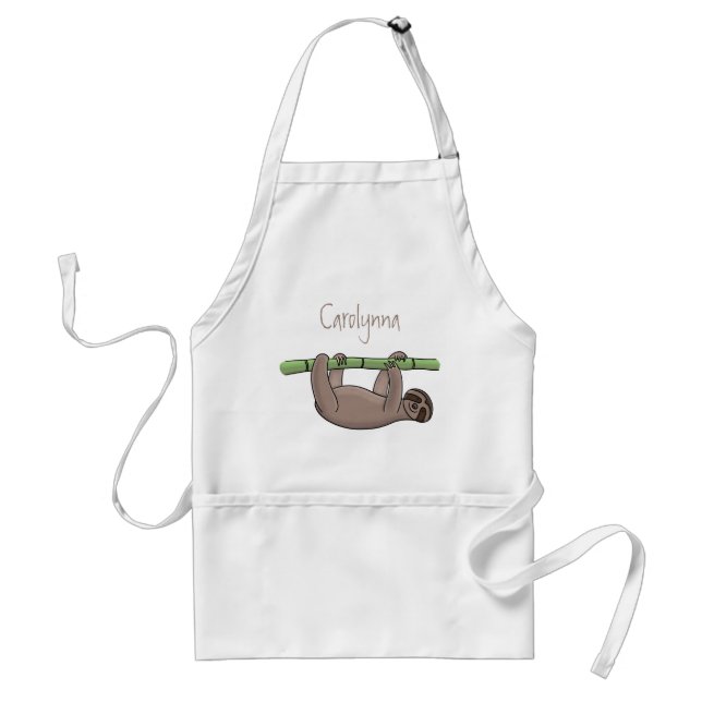 Cute smiling sloth on bamboo cartoon illustration adult apron (Front)