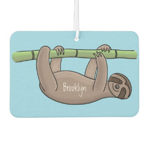 Cute smiling sloth on bamboo cartoon illustration air freshener