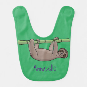 Cute smiling sloth on bamboo cartoon illustration baby bib