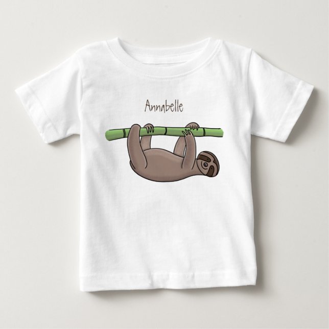 Cute smiling sloth on bamboo cartoon illustration baby T-Shirt (Front)