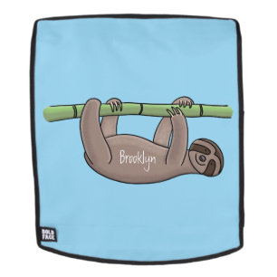 Cute smiling sloth on bamboo cartoon illustration backpack