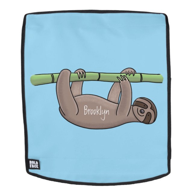 Cute smiling sloth on bamboo cartoon illustration backpack (Removable Face)