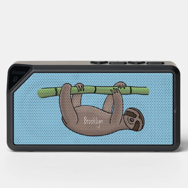 Cute smiling sloth on bamboo cartoon illustration bluetooth speaker (Front)