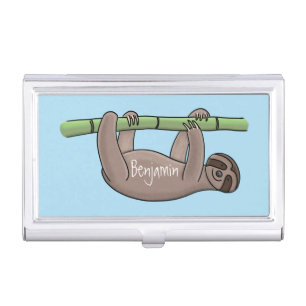 Cute smiling sloth on bamboo cartoon illustration business card case