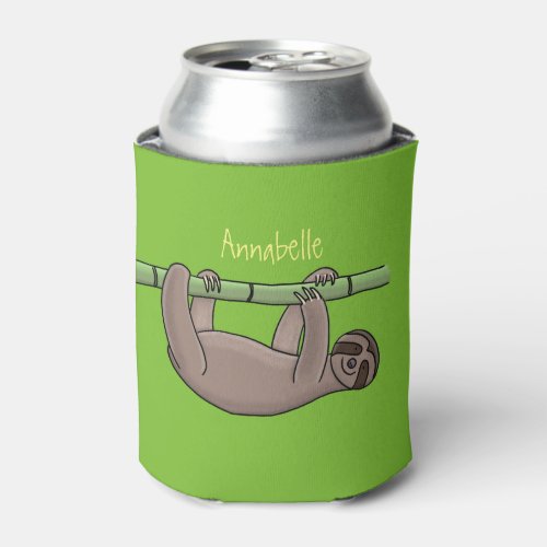 Cute smiling sloth on bamboo cartoon illustration can cooler