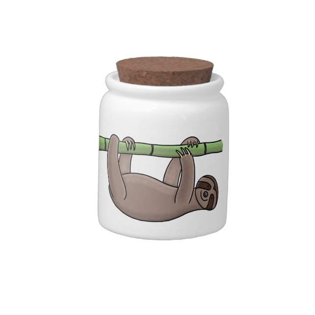 Cute smiling sloth on bamboo cartoon illustration candy jar (Left)