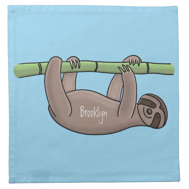 Cute smiling sloth on bamboo cartoon illustration cloth napkin (Front)