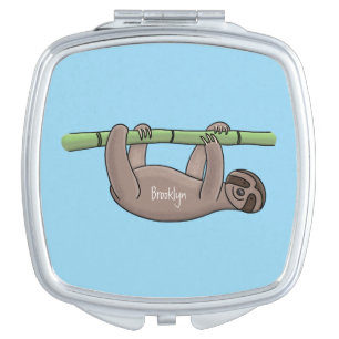 Cute smiling sloth on bamboo cartoon illustration compact mirror